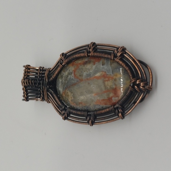401- Wire Wrapped Natural Stone Pendant Necklace Handmade NWT - Picture 1 of 5